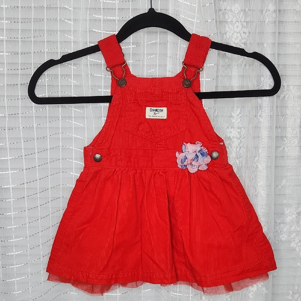 Baby Girl 100% Cotton Red Corduroy OshKosh B'gosh Overall Dress 12mo